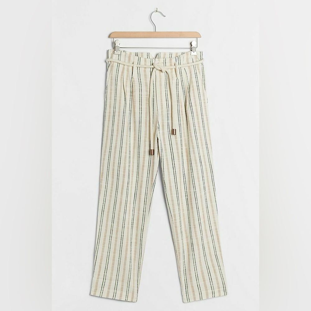 Maeve Beige Yellow Striped Pants Cotton‎ Polyester with Corded Belt Size 2